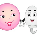 Mascot Illustration Featuring an Egg and Sperm Cell Holding Hand